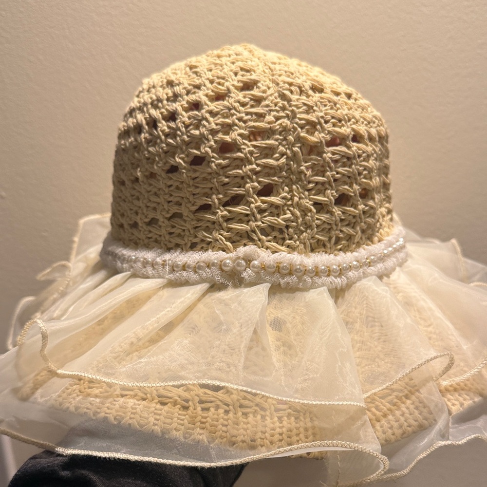 Asian  straw Hat with Lace